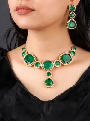 Green Color Gold Plated Faux Polki Necklace Set - PK-S132GR