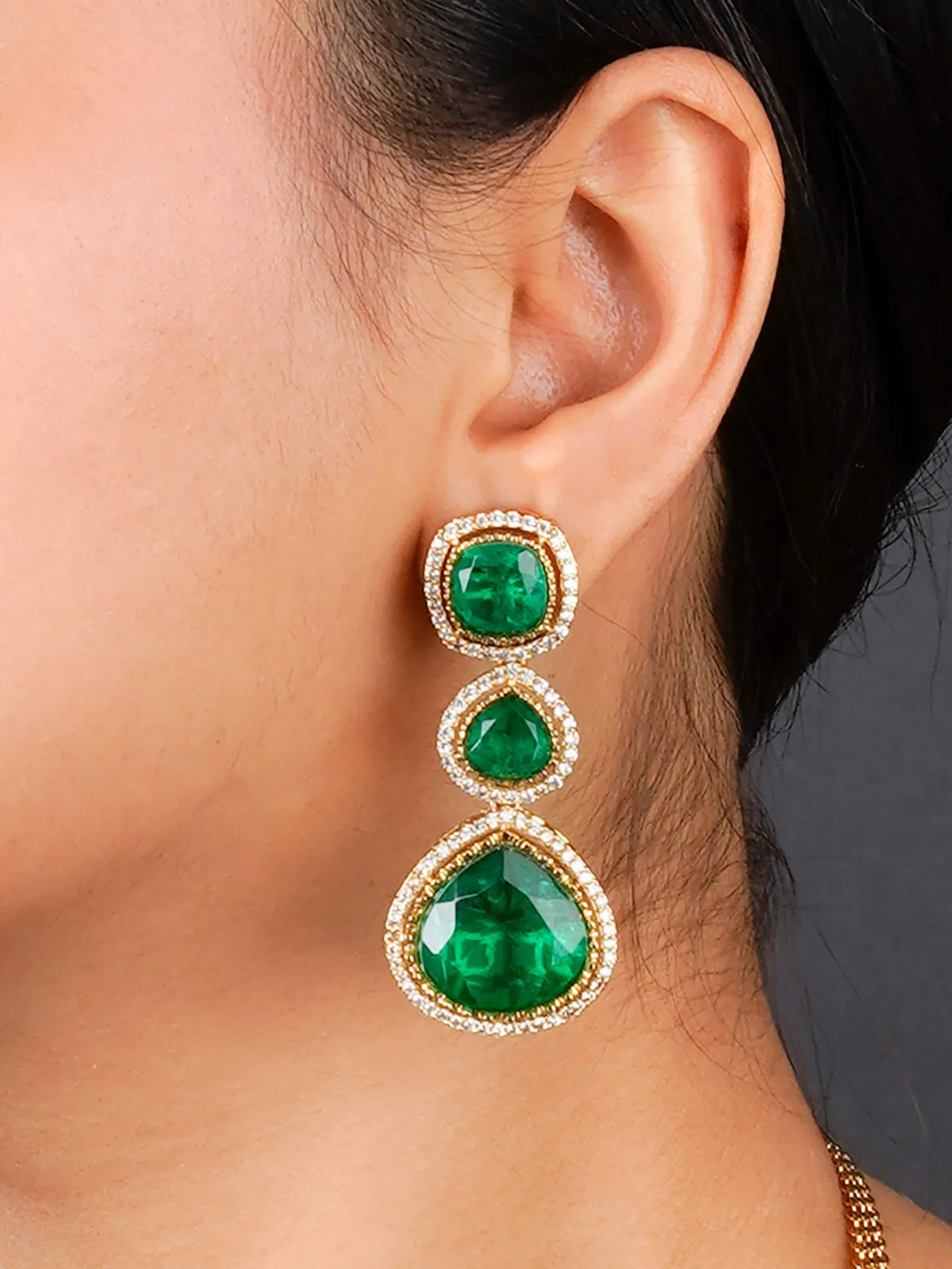 Green Color Gold Plated Faux Polki Necklace Set - PK-S132GR