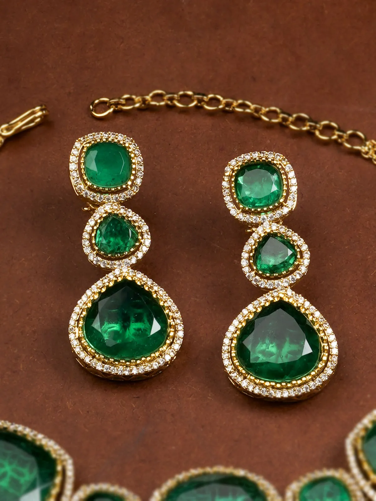 Green Color Gold Plated Faux Polki Necklace Set - PK-S132GR