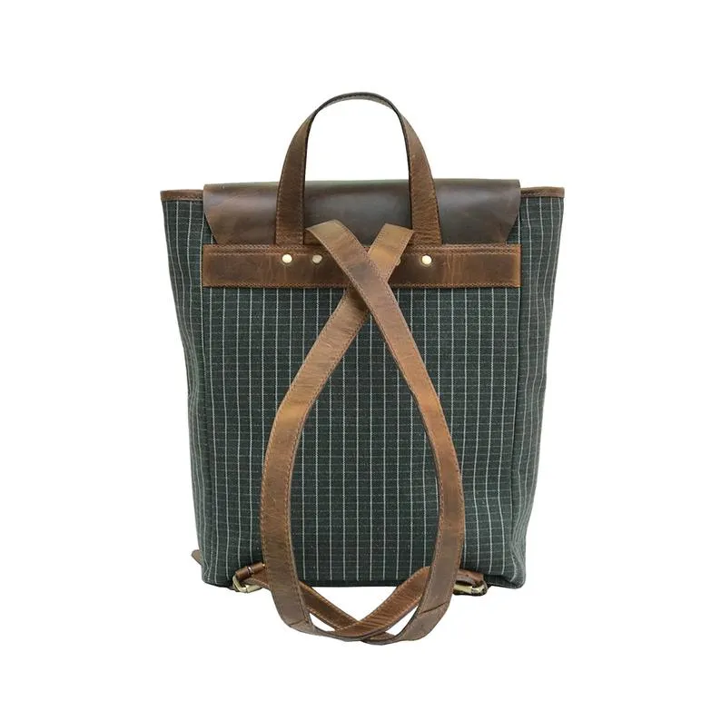 Green Waterproof Canvas Leather Backpack.