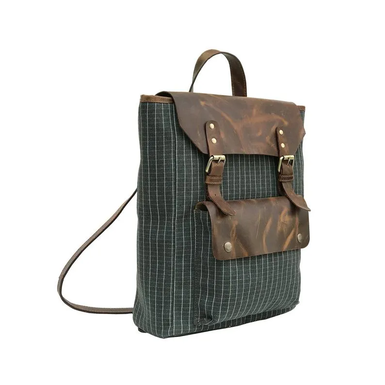 Green Waterproof Canvas Leather Backpack.