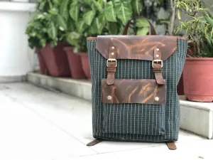 Green Waterproof Canvas Leather Backpack.