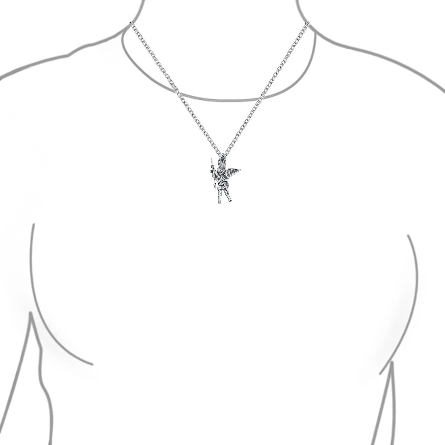 Guardian Angel Saint Michael Pendant Necklace for Military Police in Sterling Silver