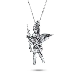 Guardian Angel Saint Michael Pendant Necklace for Military Police in Sterling Silver