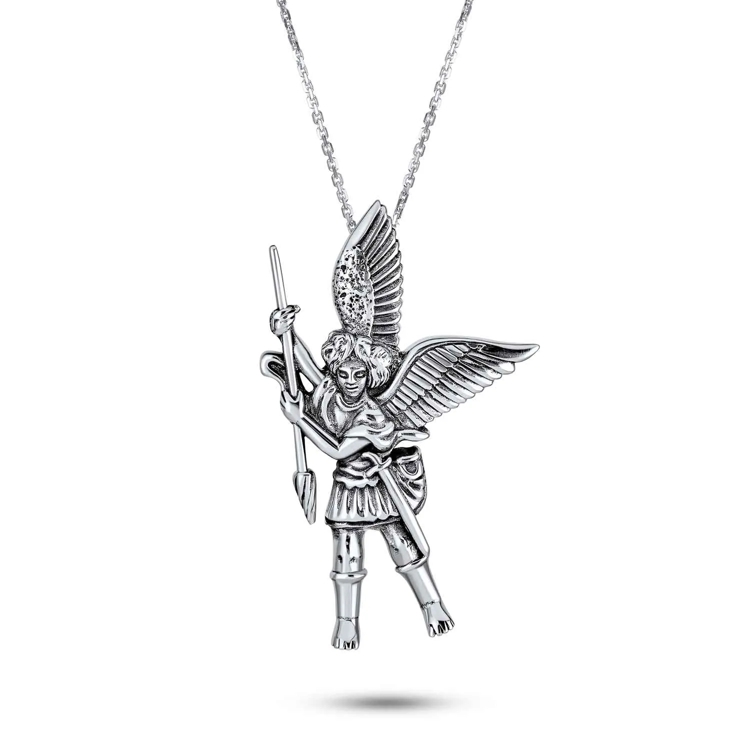Guardian Angel Saint Michael Pendant Necklace for Military Police in Sterling Silver