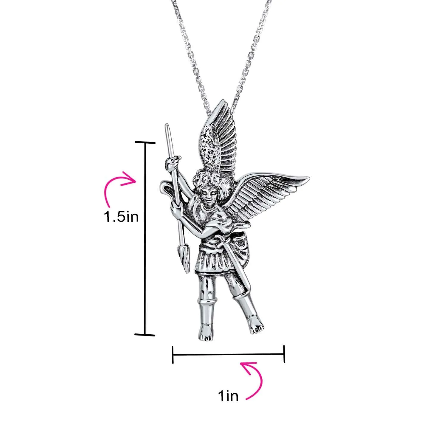 Guardian Angel Saint Michael Pendant Necklace for Military Police in Sterling Silver