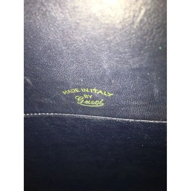 Gucci Vintage Navy Leather And Large G Logo Print Canvas With An Enamel Accents