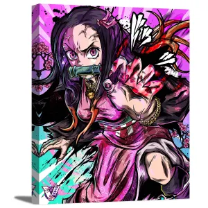 Half Demon Girl with Bamboo Muzzle Canvas Wall Art