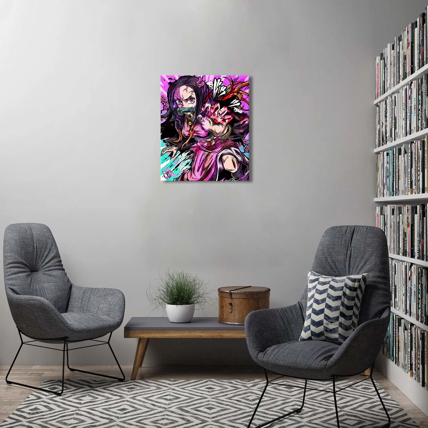Half Demon Girl with Bamboo Muzzle Canvas Wall Art