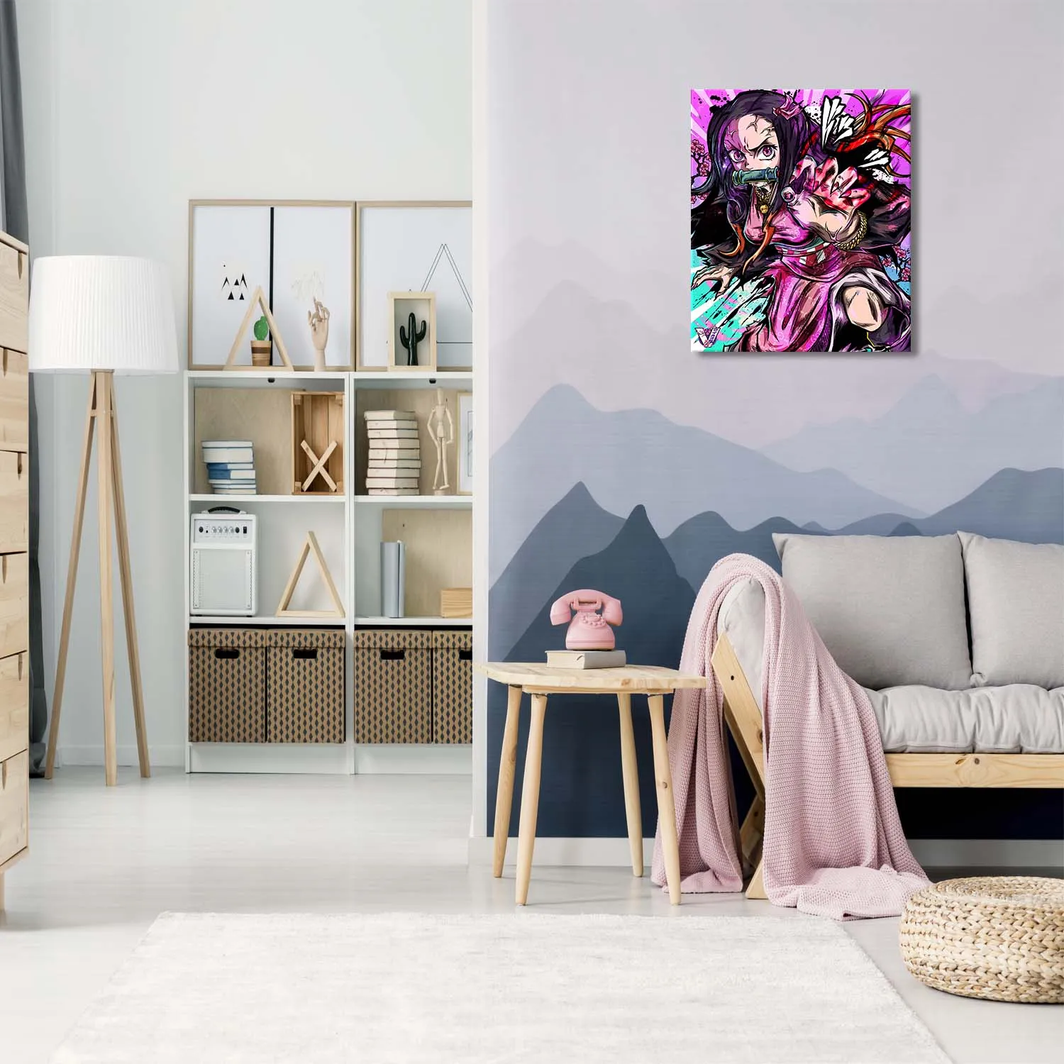 Half Demon Girl with Bamboo Muzzle Canvas Wall Art