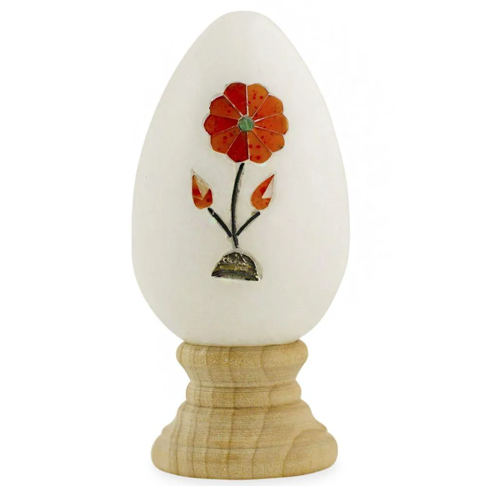 Hand Carved and Inlaid Flowers Gemstone Easter Egg