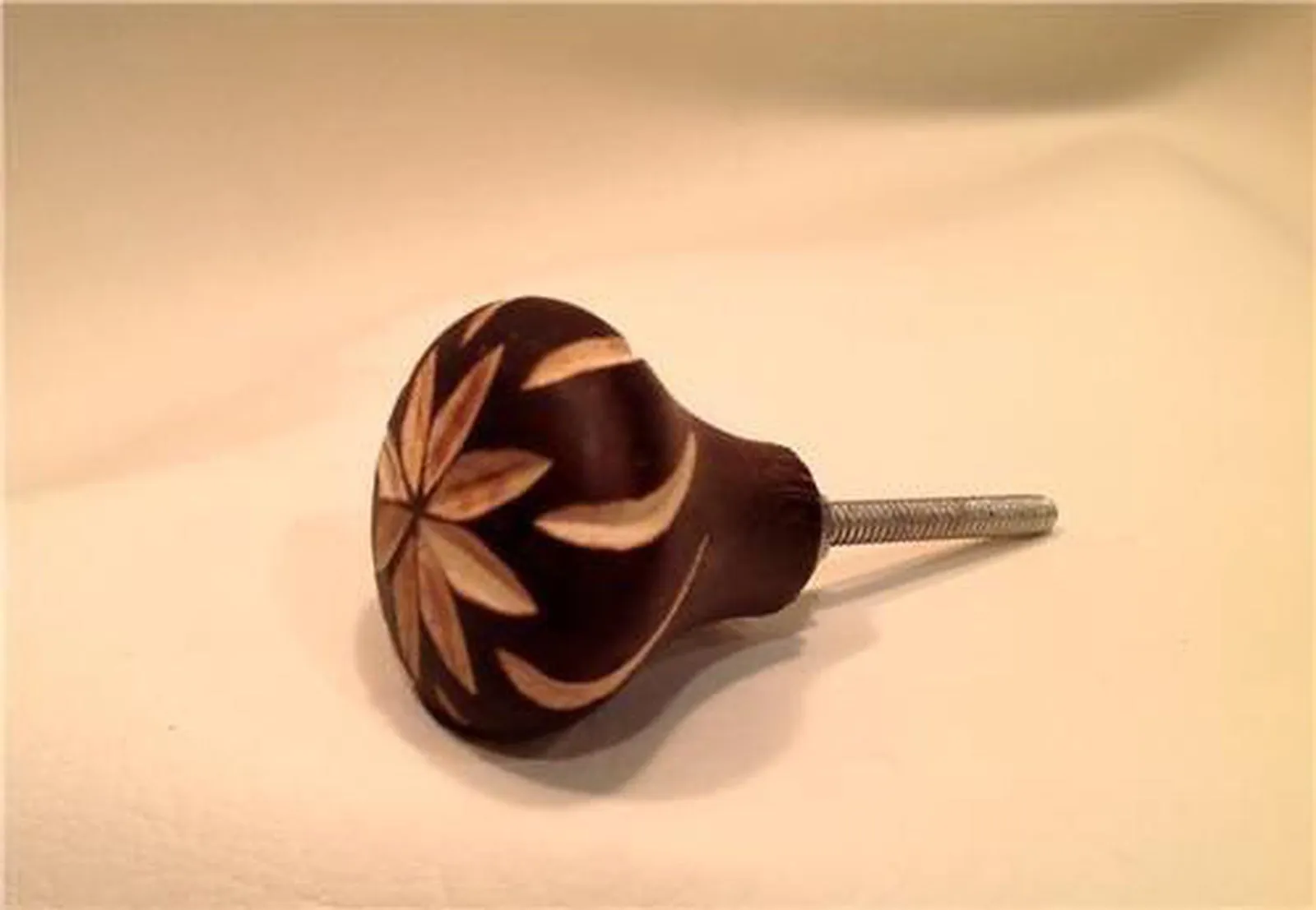 Hand Carved Wood Cabinet Knobs With Cut Flowers 1.40 Inch