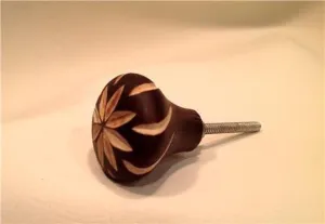 Hand Carved Wood Cabinet Knobs With Cut Flowers 1.40 Inch