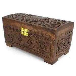 Handcrafted Carved Mango Wood Chest with Latch Noahs Ark