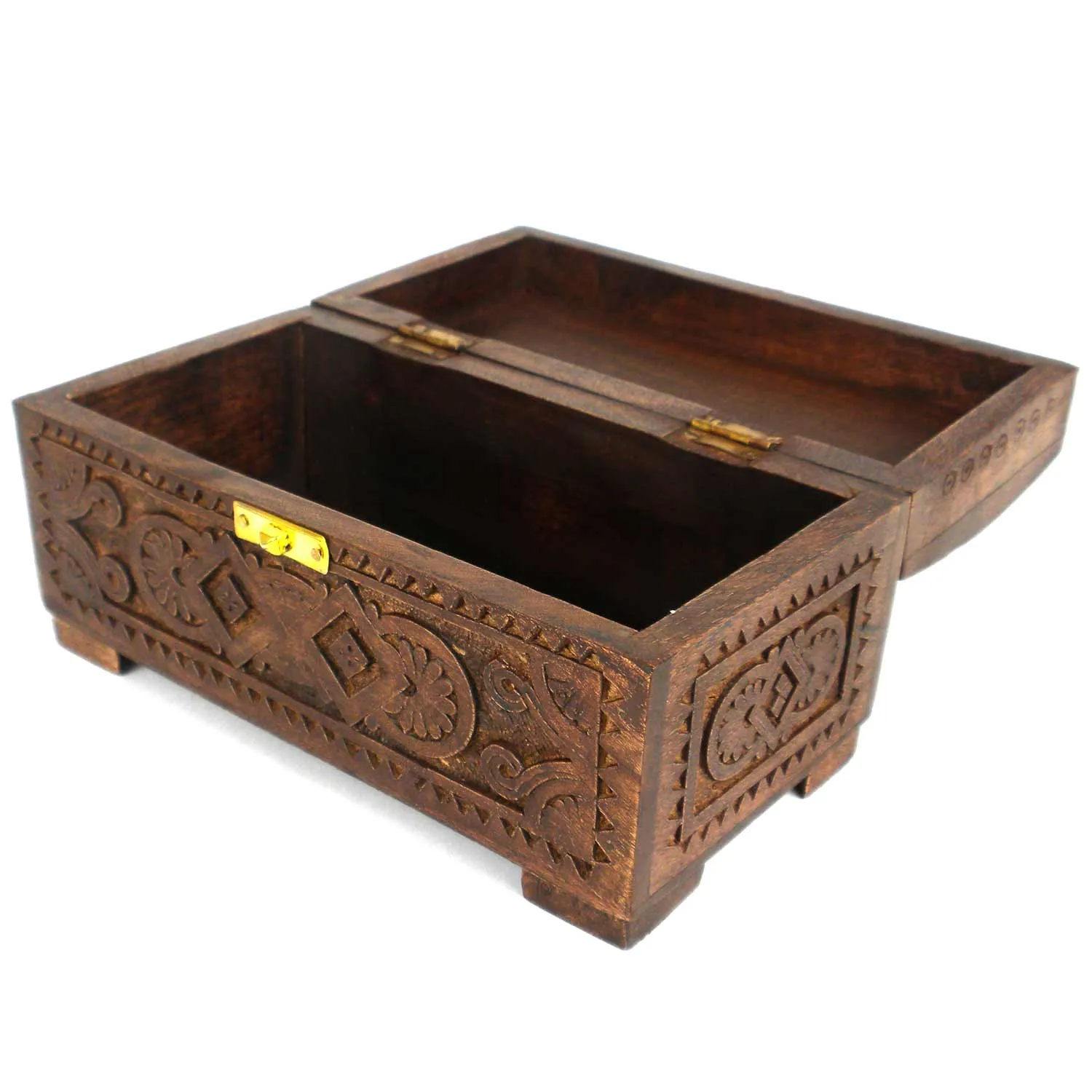 Handcrafted Carved Mango Wood Chest with Latch Noahs Ark