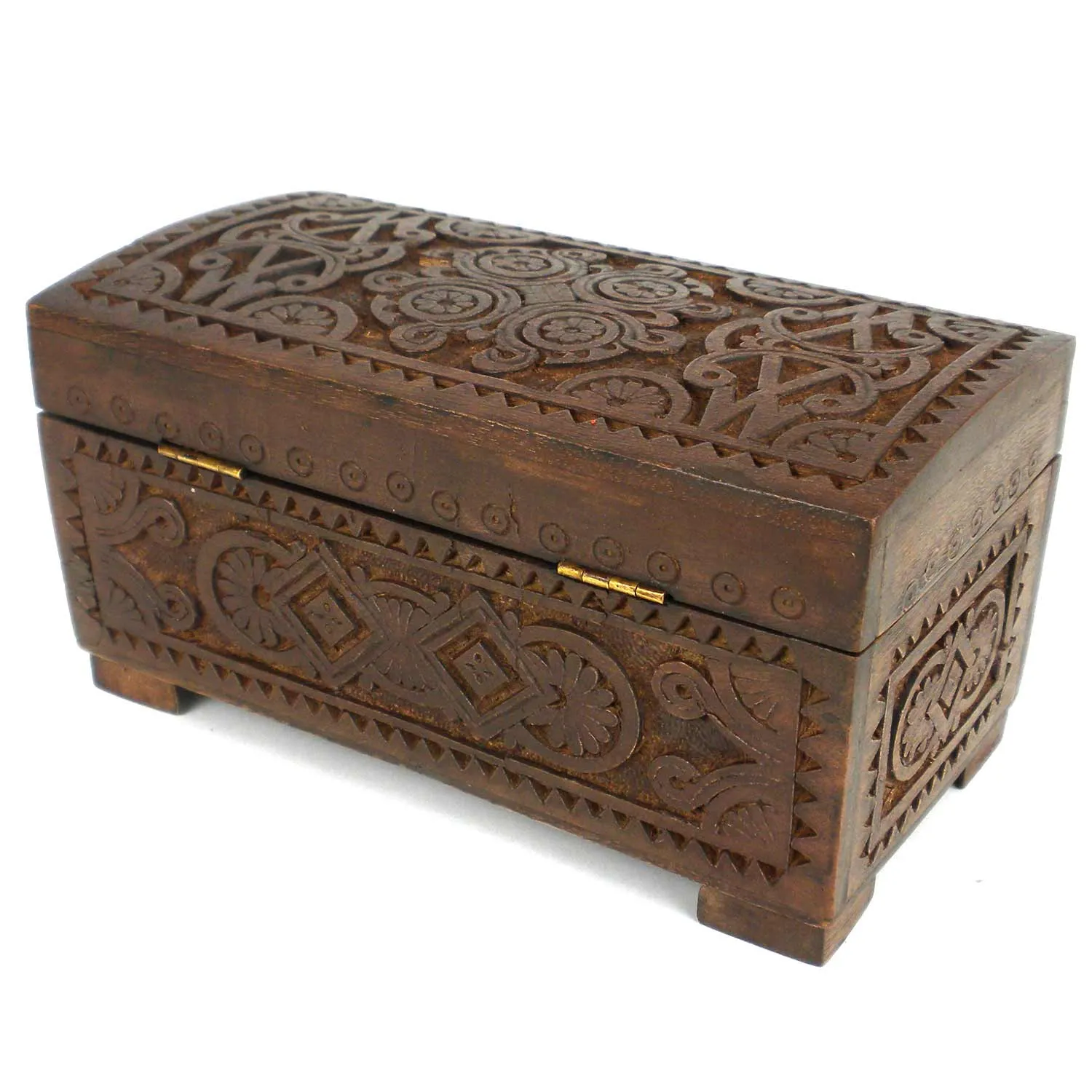 Handcrafted Carved Mango Wood Chest with Latch Noahs Ark
