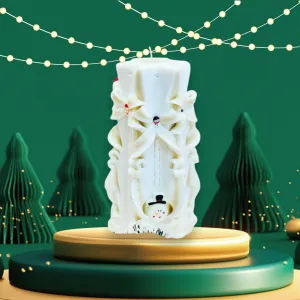 Handmade Carved Candle  - Christmas Snow White Design