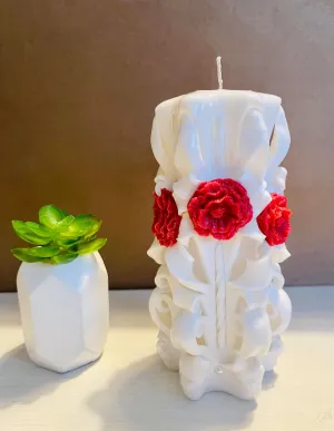 Handmade unfragranced carved candle - Floral design
