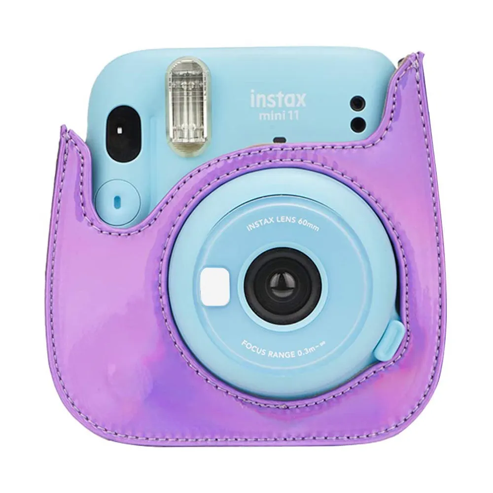 Holographic Case for Fujifilm Instax Mini 11 Case PU Leather Instant Camera Cover with Adjustable Purple