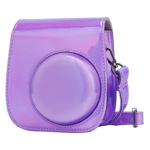 Holographic Case for Fujifilm Instax Mini 11 Case PU Leather Instant Camera Cover with Adjustable Purple