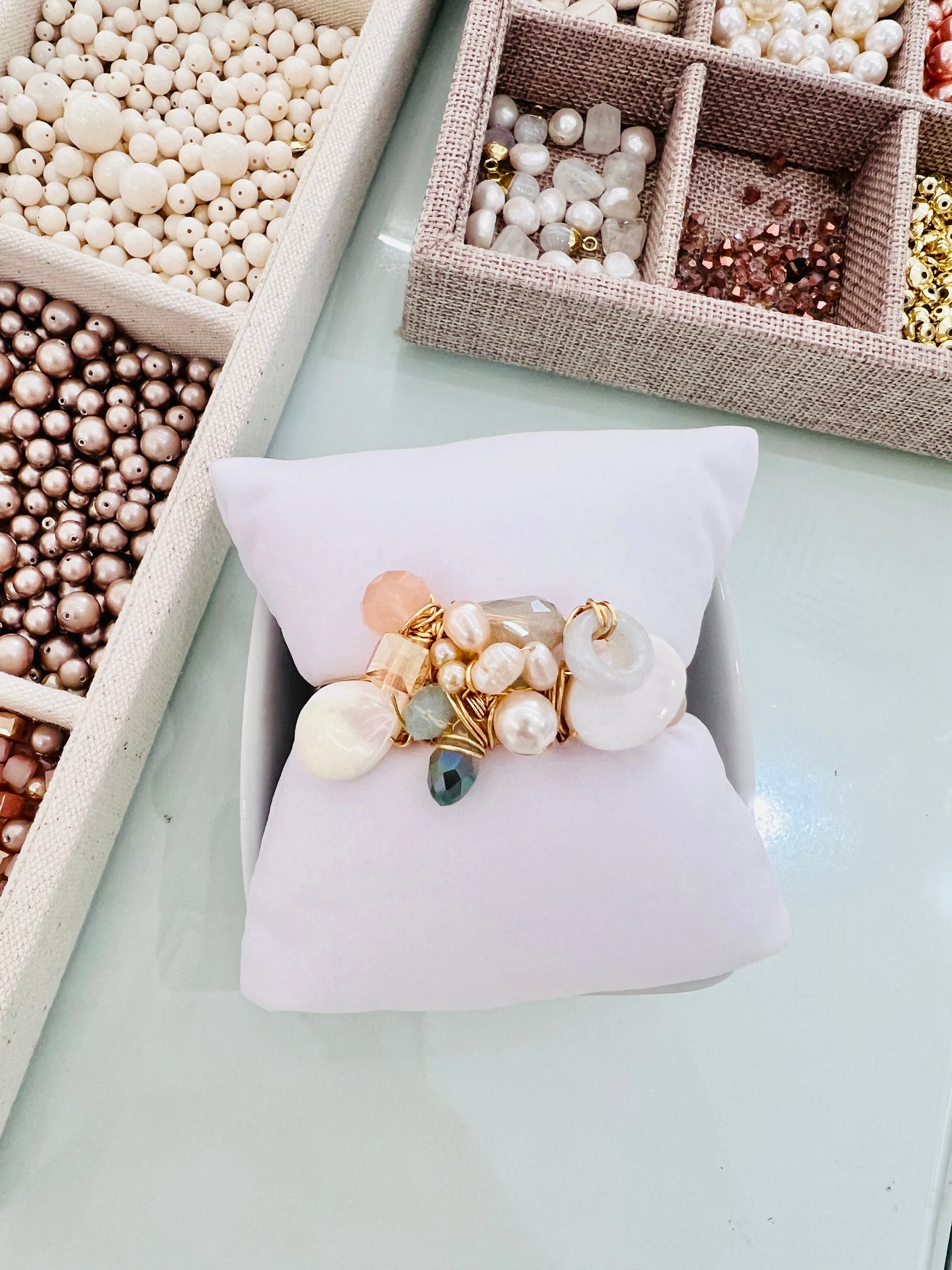 Intricately Wired- Jade Pearls Cuff