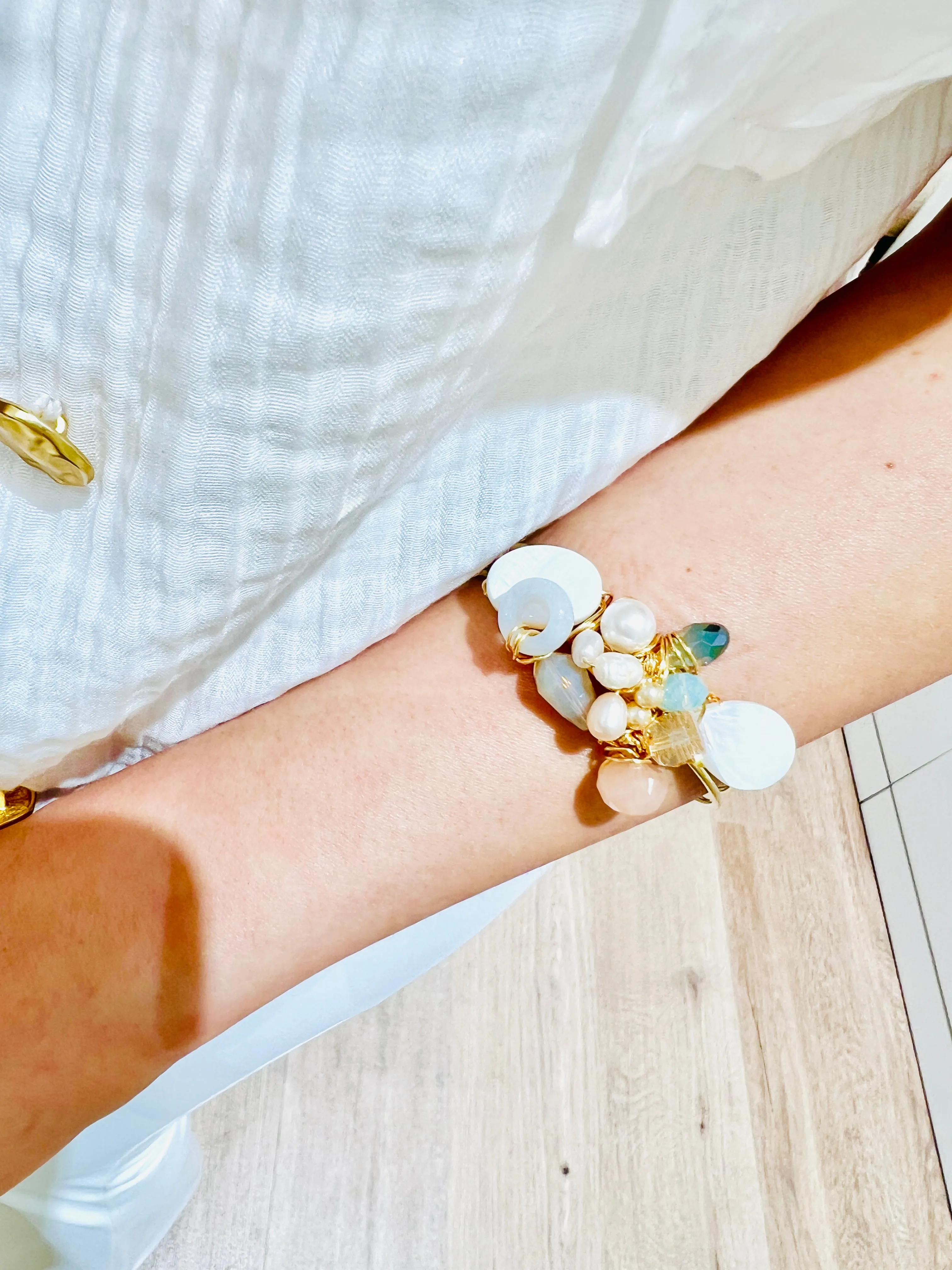 Intricately Wired- Jade Pearls Cuff