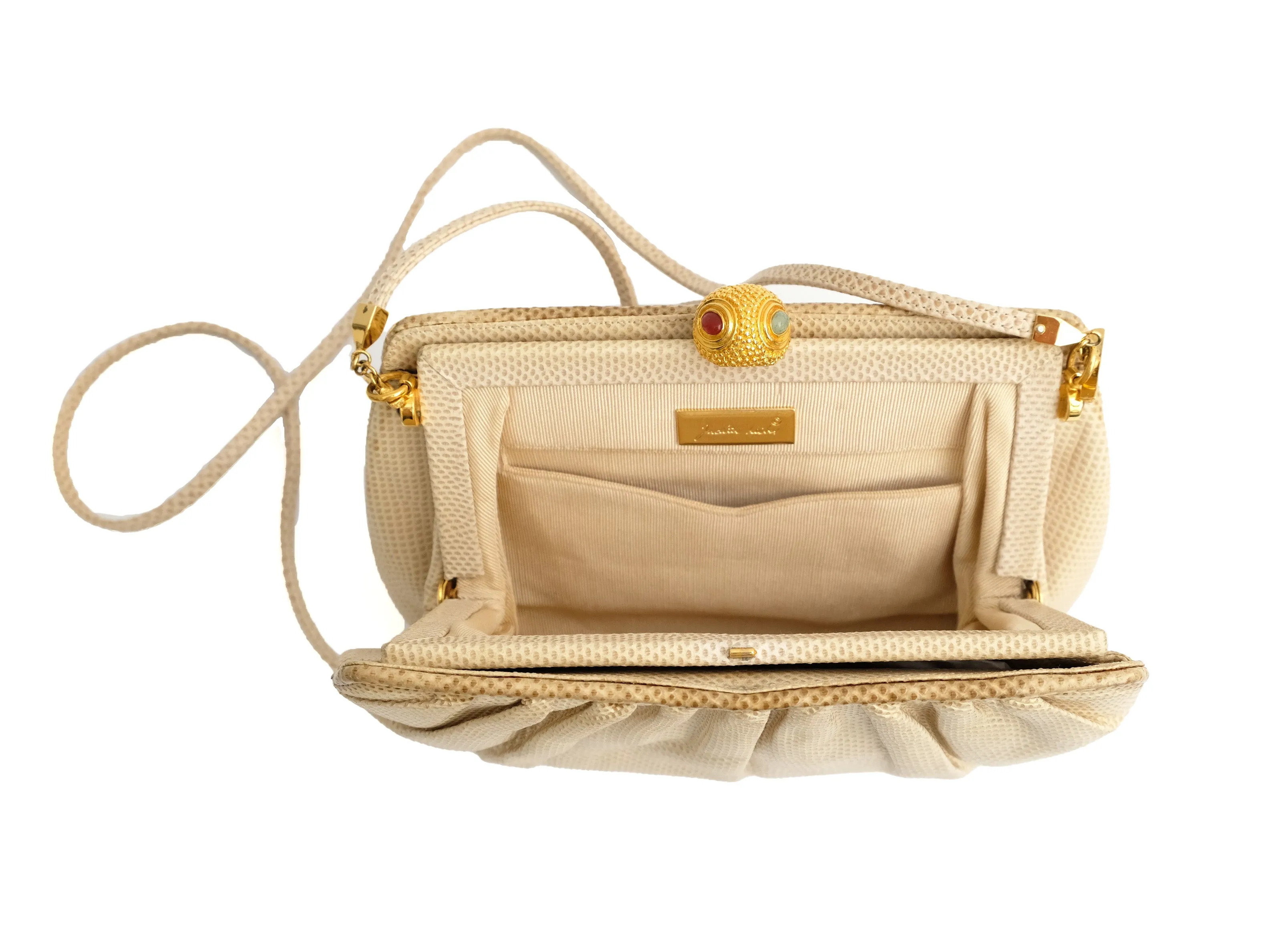 Judith Leiber Vintage Evening Bag in Cream Snakeskin with Jewelled Clasp