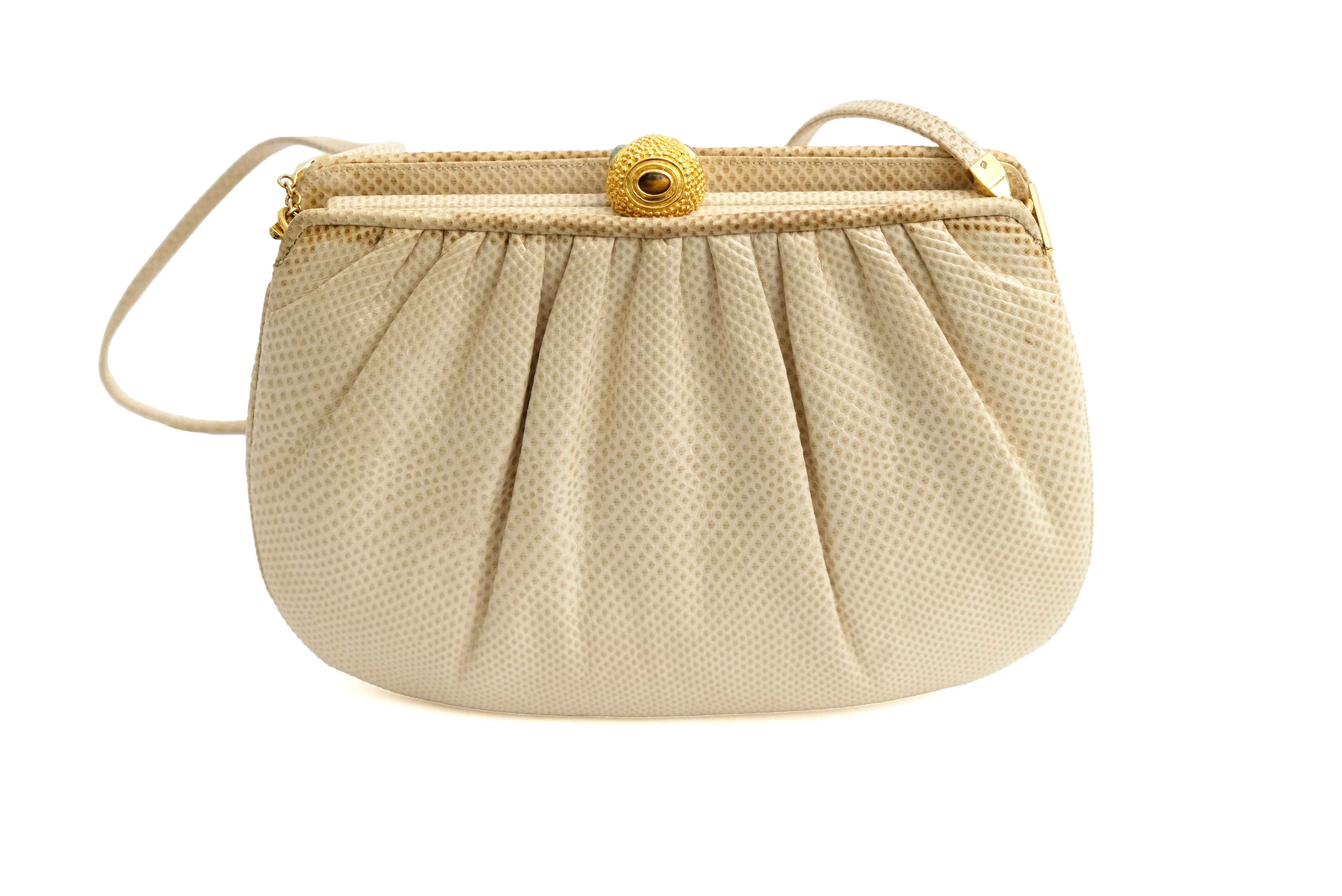 Judith Leiber Vintage Evening Bag in Cream Snakeskin with Jewelled Clasp