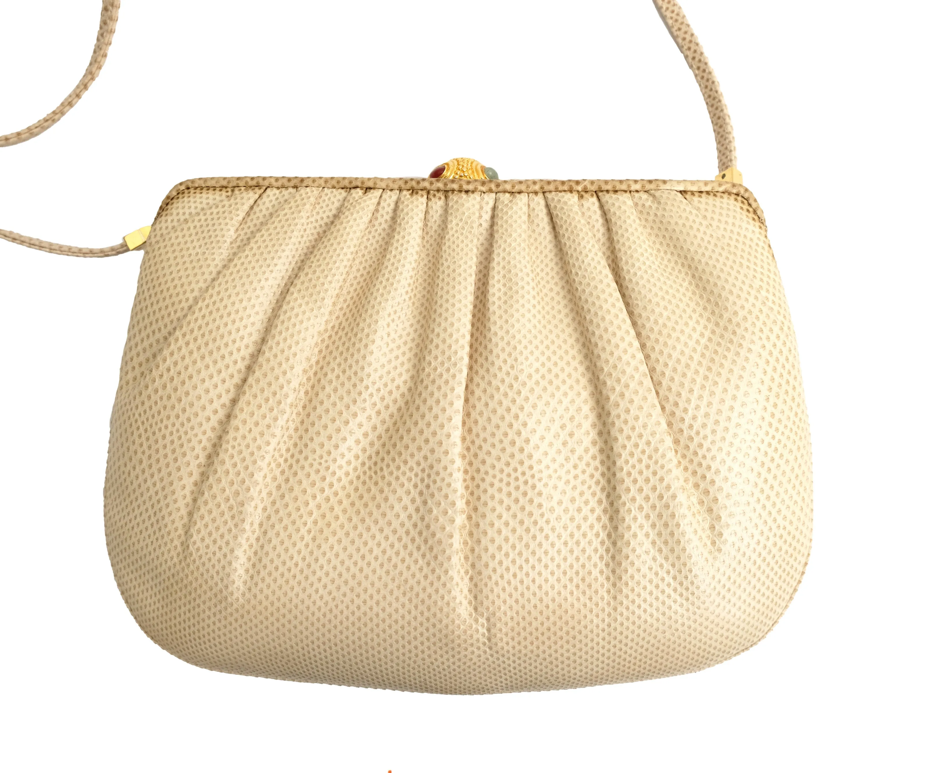 Judith Leiber Vintage Evening Bag in Cream Snakeskin with Jewelled Clasp