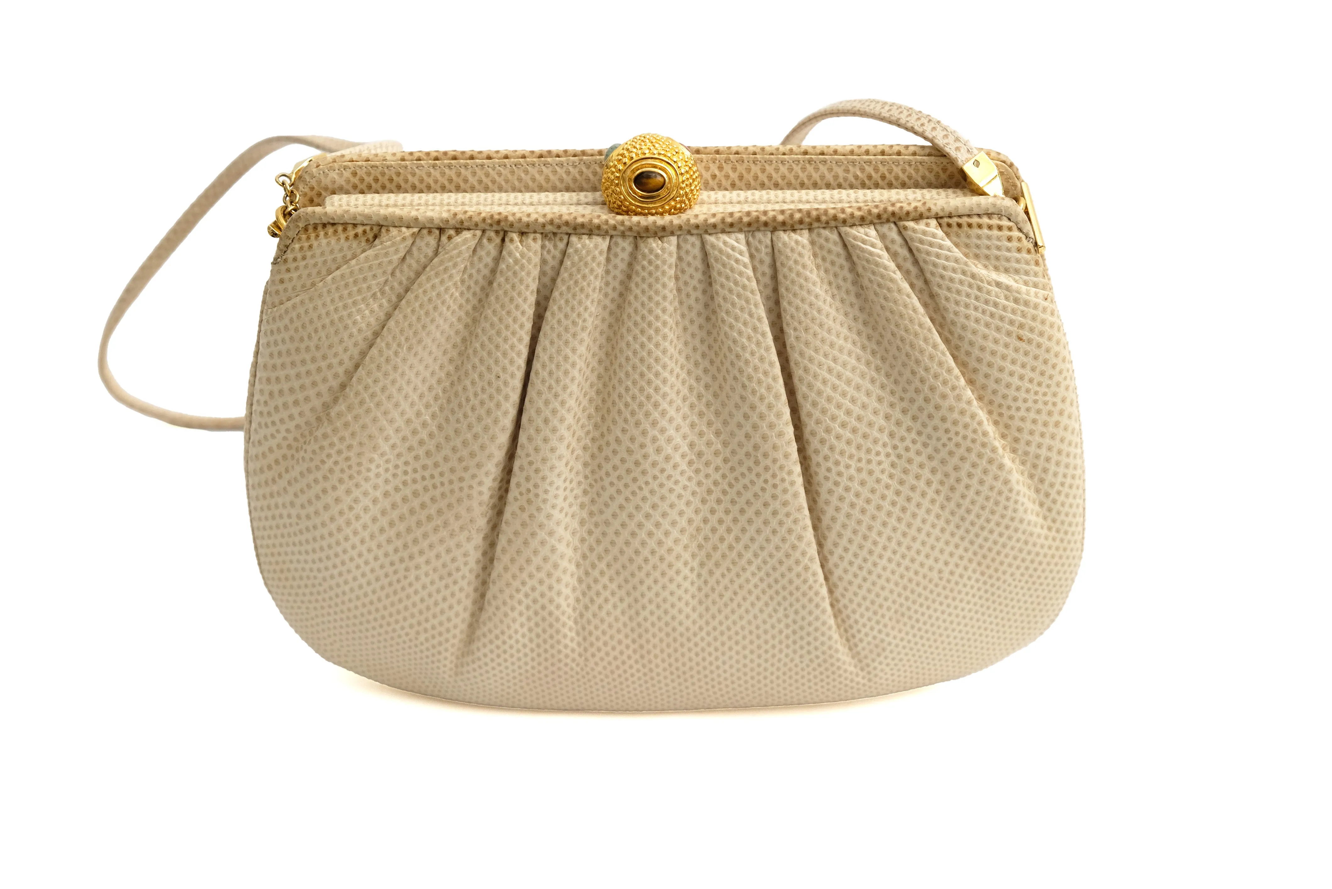 Judith Leiber Vintage Evening Bag in Cream Snakeskin with Jewelled Clasp