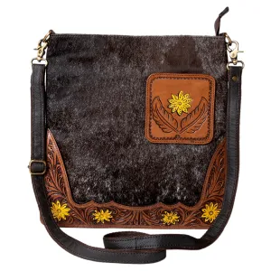 KBA119 - KBA119 -CROSS BODY Hand Tooled Saddle Leather and Upcycled Canvas Ladies Bag 14.5x14 KBA119