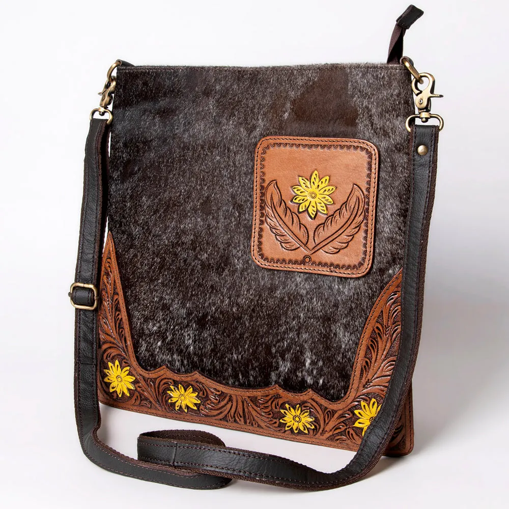 KBA119 - KBA119 -CROSS BODY Hand Tooled Saddle Leather and Upcycled Canvas Ladies Bag 14.5x14 KBA119