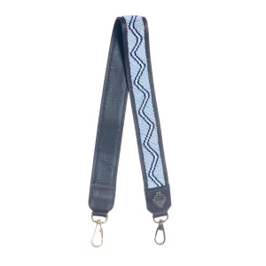 KENYA COLLECTION - BEADED LEATHER SHOULDER STRAP - PERIWINKLE & ROYAL - MOCHA LEATHER