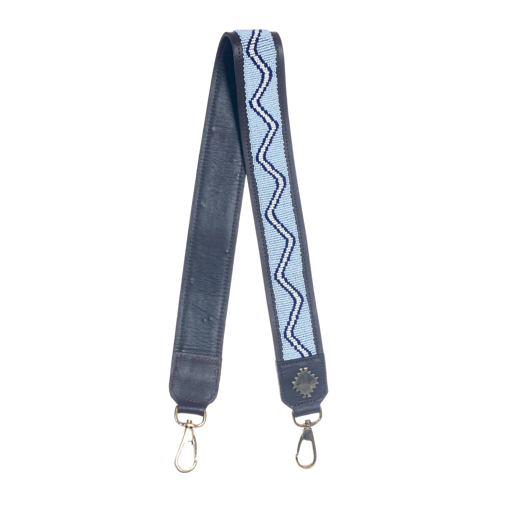 KENYA COLLECTION - BEADED LEATHER SHOULDER STRAP - PERIWINKLE & ROYAL - MOCHA LEATHER