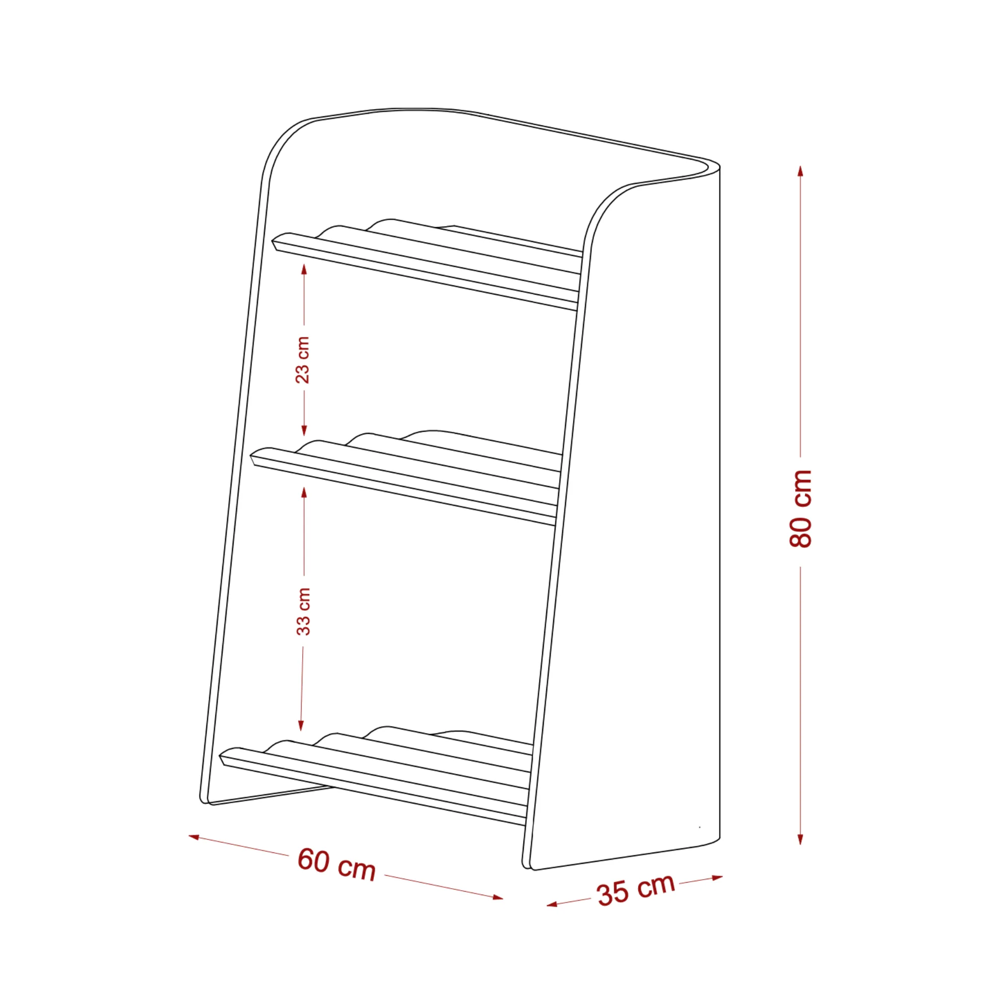Kinderbuchregal Montessori-inspiriert, FSC-Buchenholz, sichere Farbe, ab 1 Jahr, geschwungenes Design.