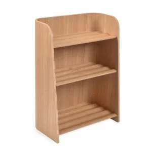 Kinderbuchregal Montessori-inspiriert, FSC-Buchenholz, sichere Farbe, ab 1 Jahr, geschwungenes Design.