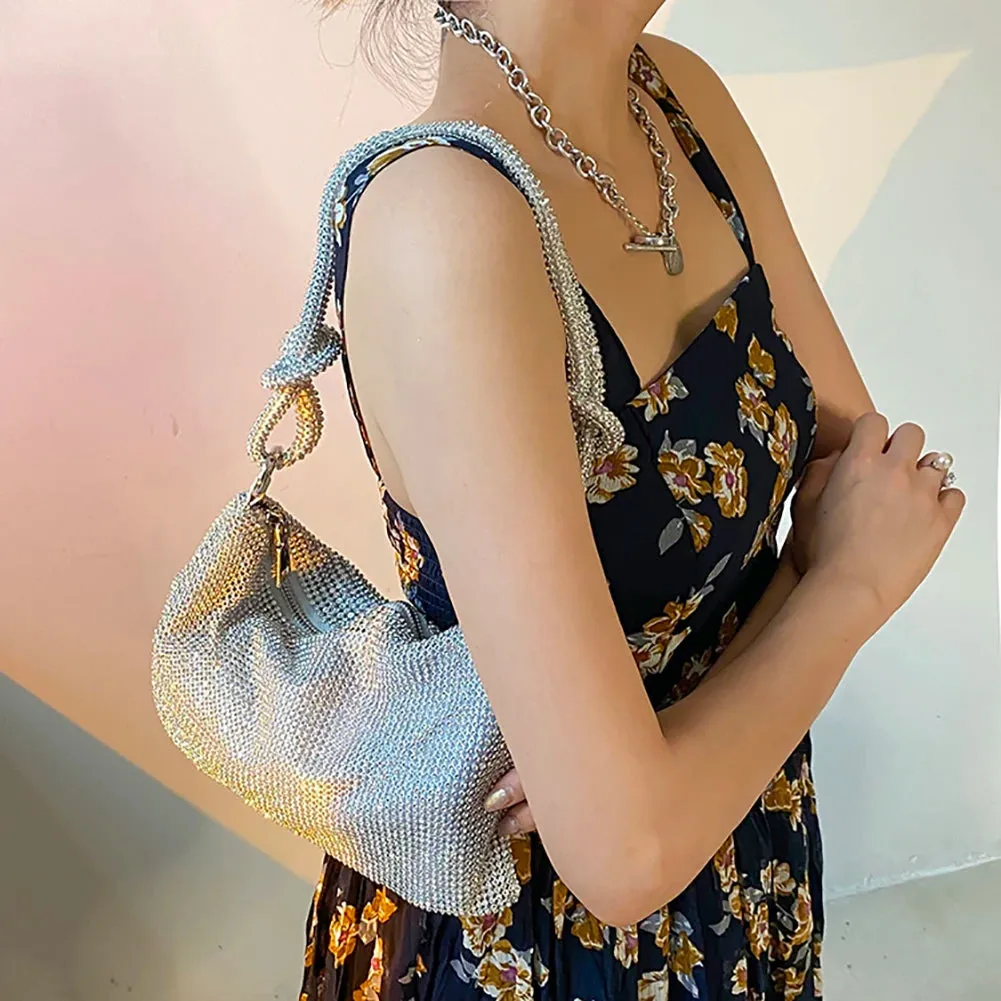 Knot Handle Rhinestones Evening Clutch Bag