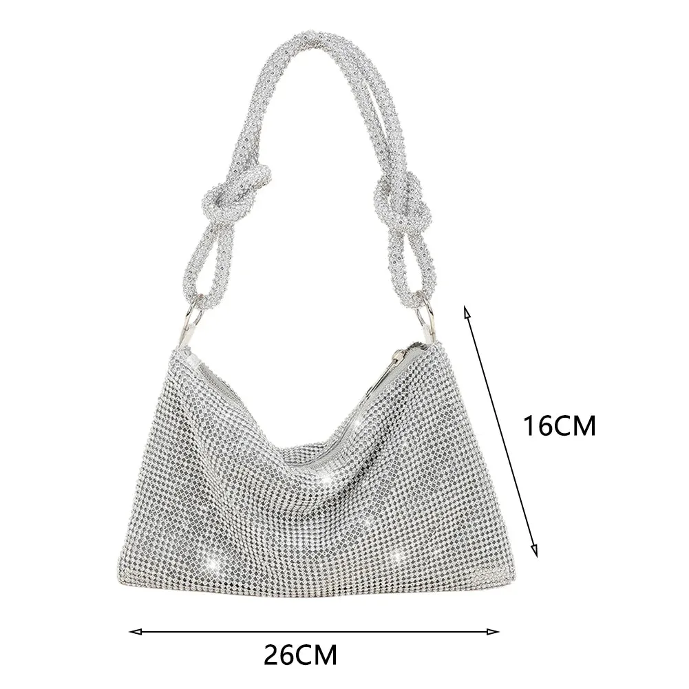 Knot Handle Rhinestones Evening Clutch Bag