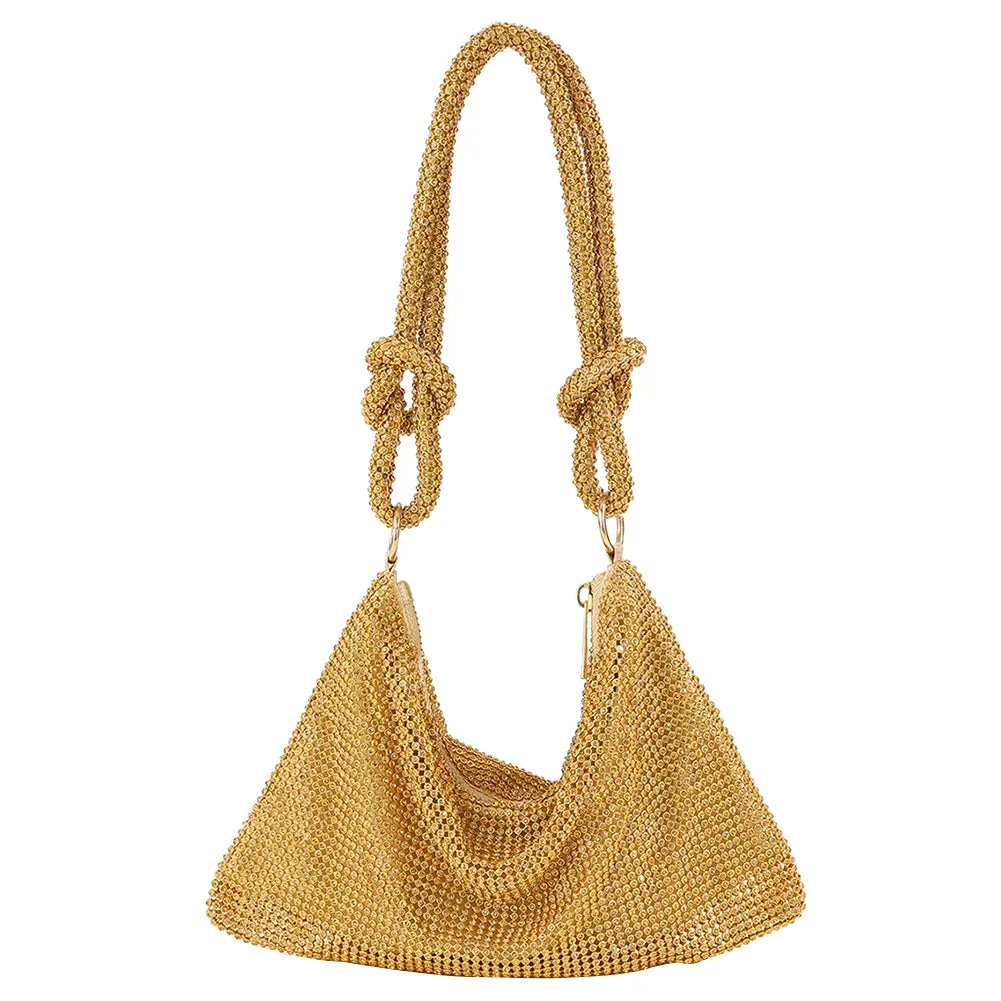 Knot Handle Rhinestones Evening Clutch Bag