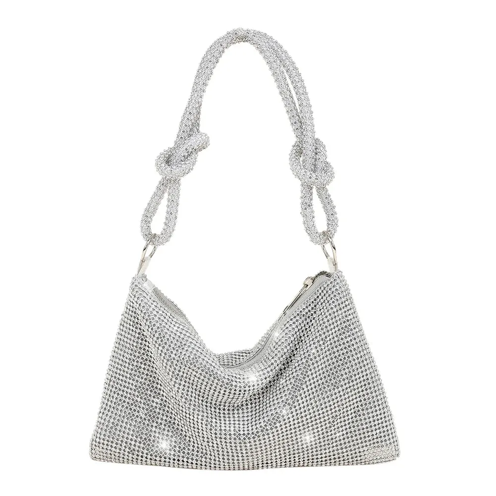 Knot Handle Rhinestones Evening Clutch Bag