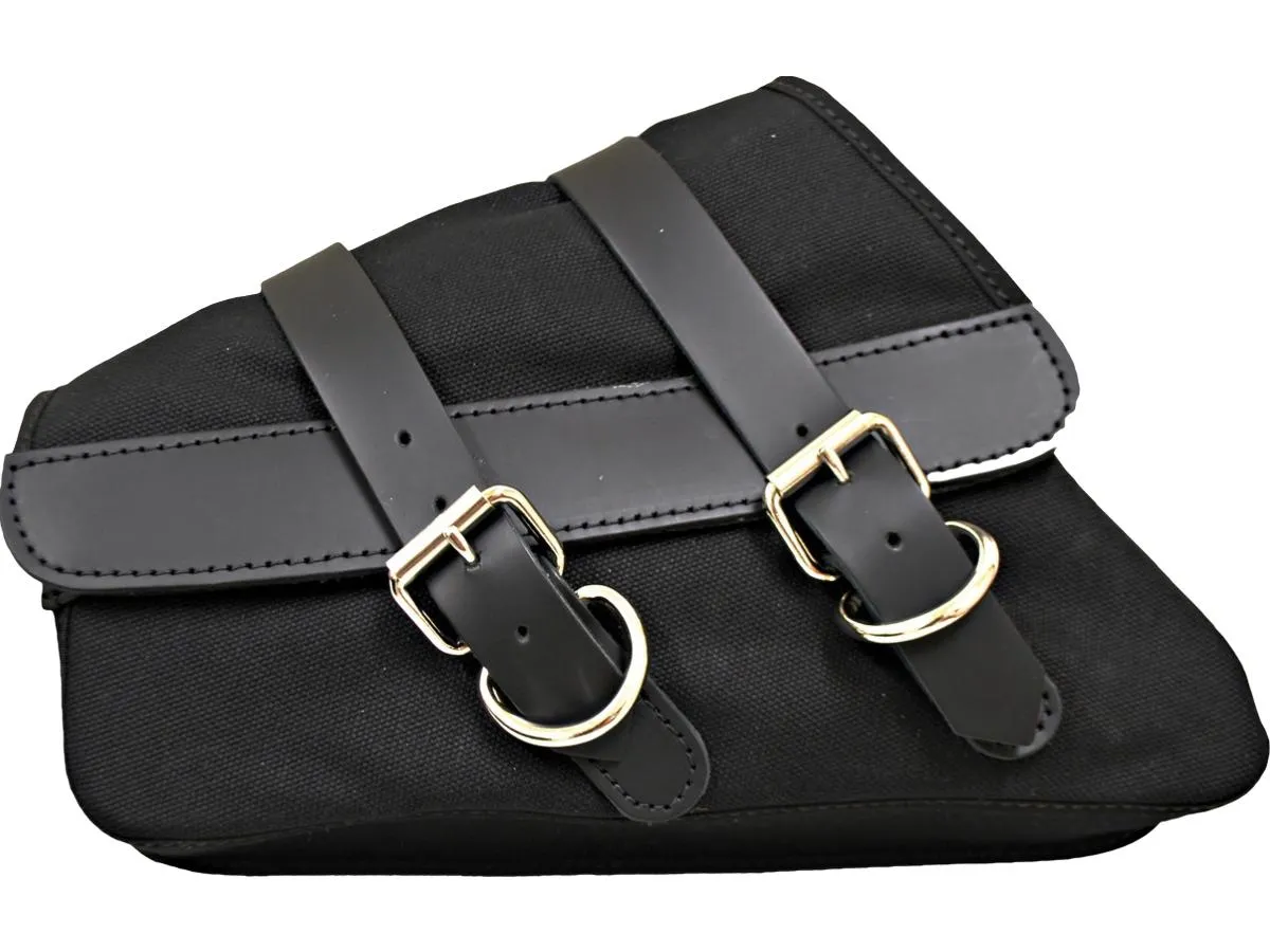 La Rosa Design Canvas Swing Arm Left Saddle Bag With Black Straps Black For 04-20 Sportster