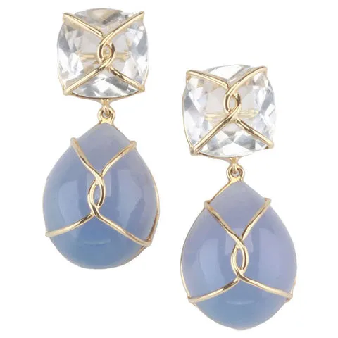 Large 18kt Yellow Gold Abalone Cushion and pear shaped Drop Earrings with Twisted Gold Detail