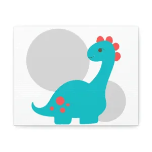 Light Blue Long Neck Dinosaur Stretched Canvas