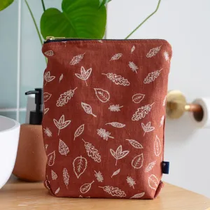 Linen Toiletry Bag with Leaf Design