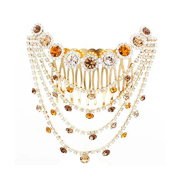 LUX Swarovski Rhinestone Chandelier Decorative Comb with Tassels