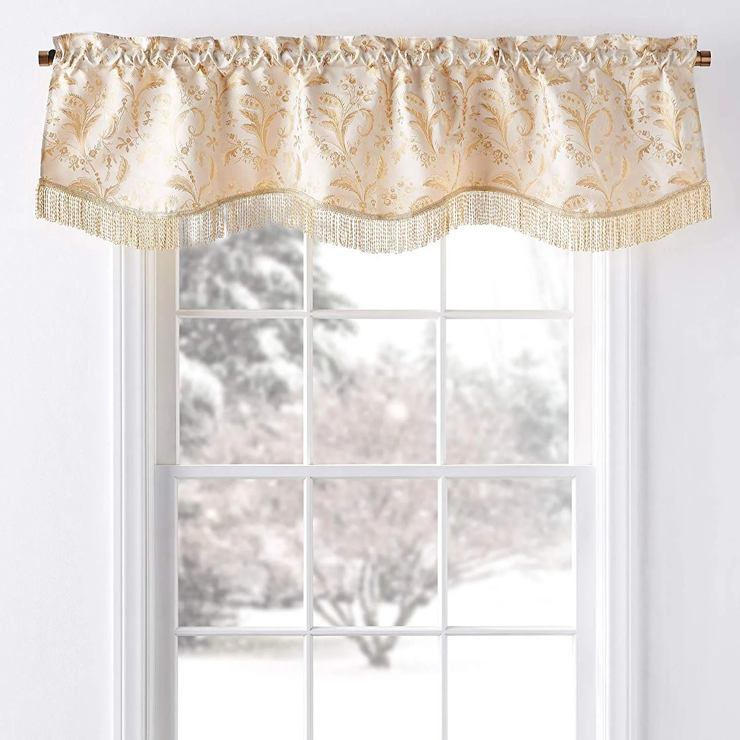 Luxury Damask Decorative Window Treatment Rod Pocket Curtain Straight Valance