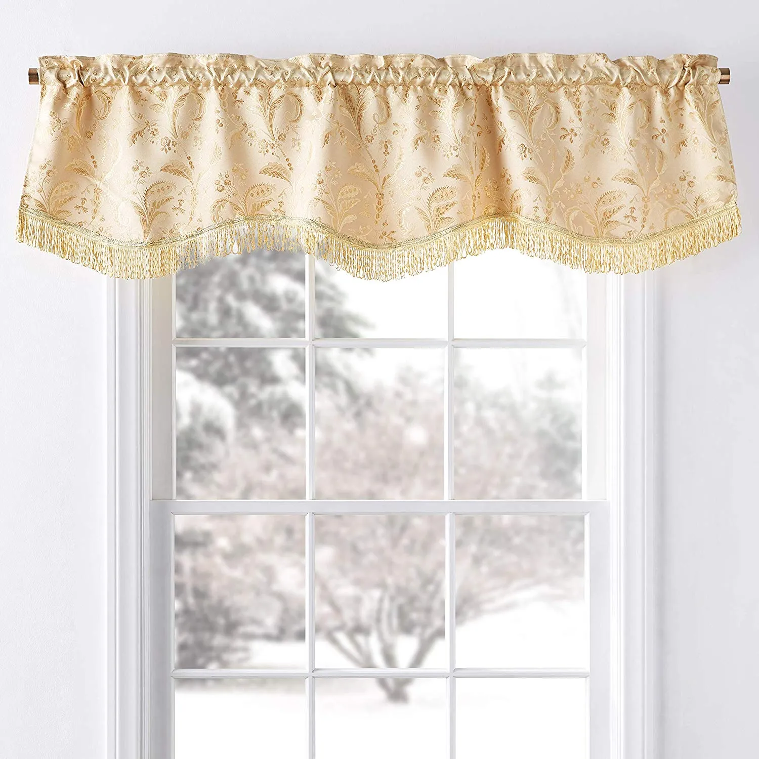 Luxury Damask Decorative Window Treatment Rod Pocket Curtain Straight Valance