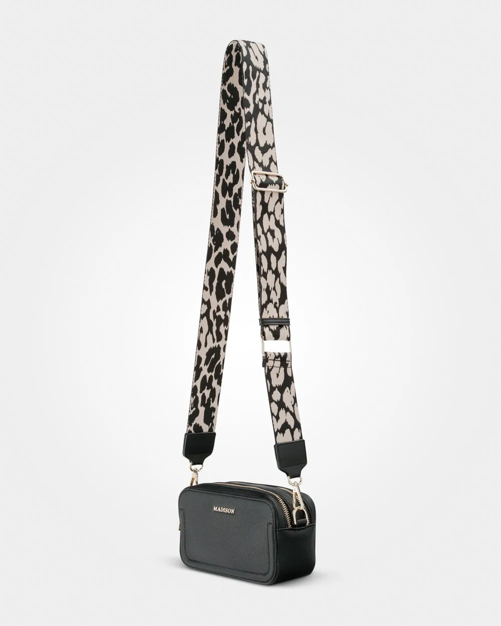 Maddie Double Zip Camera Crossbody Bag   Leopard Bag Strap