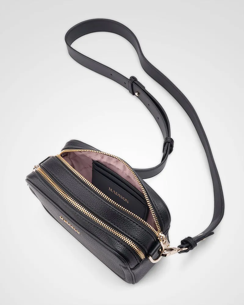Maddie Double Zip Camera Crossbody Bag   Leopard Bag Strap
