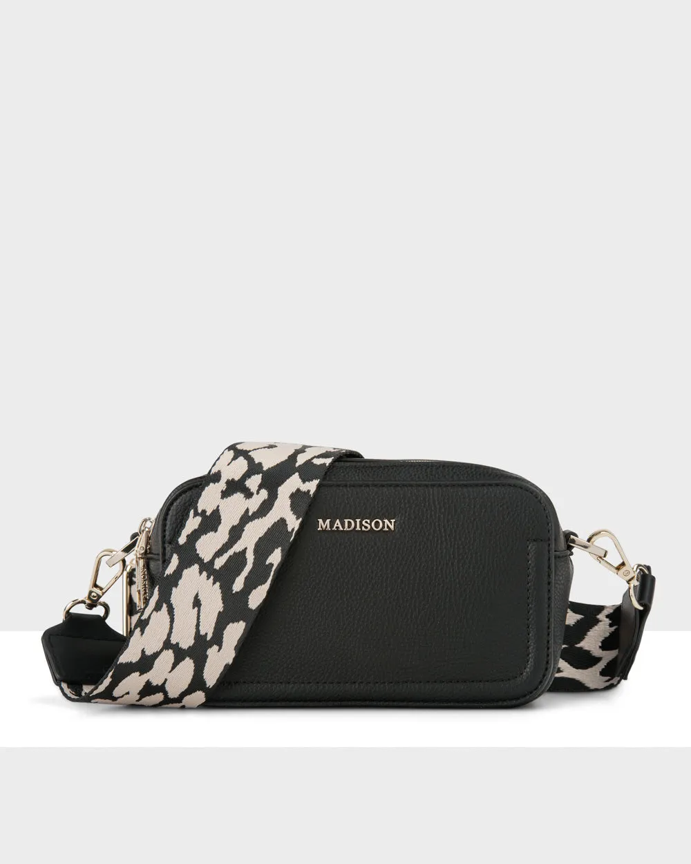 Maddie Double Zip Camera Crossbody Bag   Leopard Bag Strap